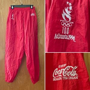 Vintage Olympics 1996 Atlanta Coca Cola nylon jogging pants, red, men’s XL
